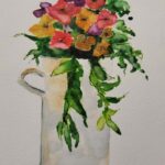 White Enamel Pot With Flowers